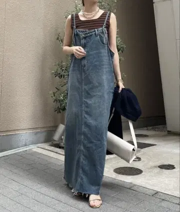 밑단 프린지 데님 점프스커트 DouDou