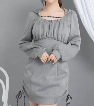 요크 개더 후드 미니 원피스 [ 빅 사이즈 있음 ]