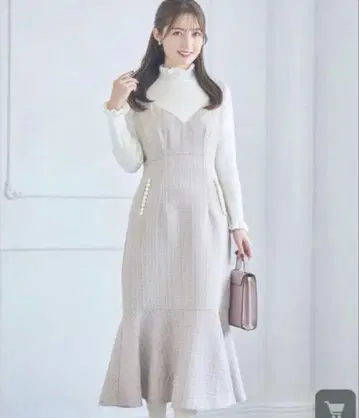 tocco 포켓 펄 장식 머메이드 라인 트위드 오버롤 스커트 핑크