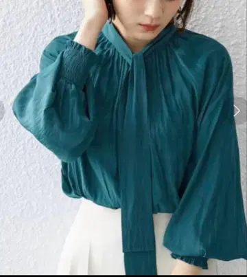 미 ships 손세탁 가능  전후 2WAY 보타이 블라우스 그린