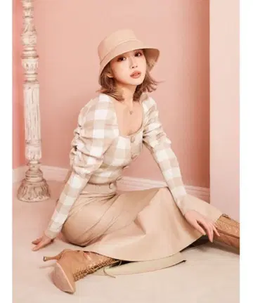 블록 체크 니트탑