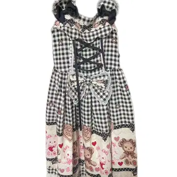 BABY 쿠마쨩의 Sweet Heart Check 오버롤 스커트