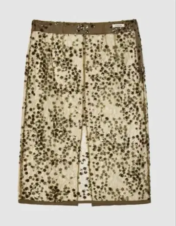 세실리 반센 비즈 장식 베이지 타이트 스커트 무릎 기장