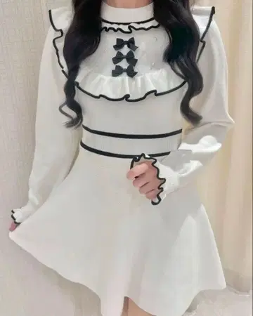 evelyn 리본 바이컬러 프릴 OP