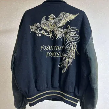 ficce 피치페 봉황 자수 소매 가죽 바시티 자켓