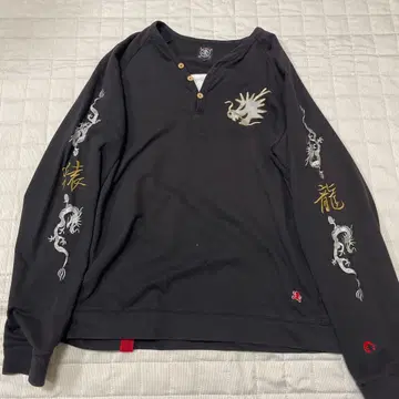 드래곤 자수 헨리넥 셔츠 M 사이즈 블랙