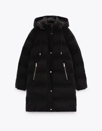 ZARA 후드 부착 다운 코트 블랙