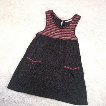 슬리브리스 니트 원피스 (L) 절개 보더 풀오버 플레어 바이컬러