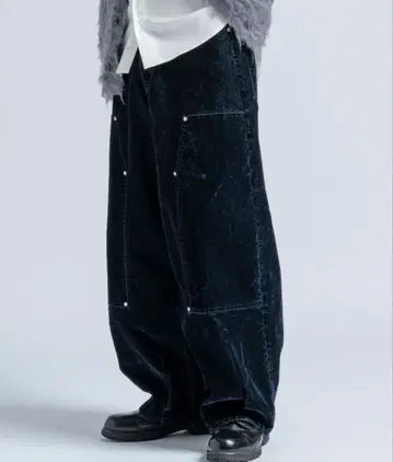 Casper John 플로키 데님 더블니 팬츠 블루