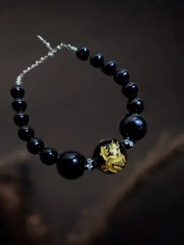 BLACK 오닉스 골든 드래곤 조정 가능 팔찌 20cm