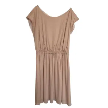 PEYTONPLACE 핑크 오프숄더 반팔 원피스 허리밴딩