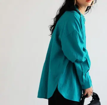 터콰이즈 오버 사이즈 버튼 셔츠