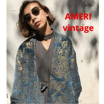 Ameri Vintage 아메리 빈티지 파랑 골드 컬러 자수 롱 코트