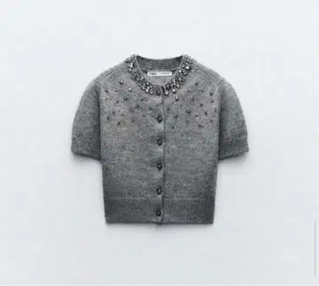 ZARA 비쥬 장식 그레이 반팔 니트 가디건