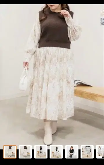 CLETTE 오리지널 니트 베스트 포함 꽃무늬 플리츠 원피스