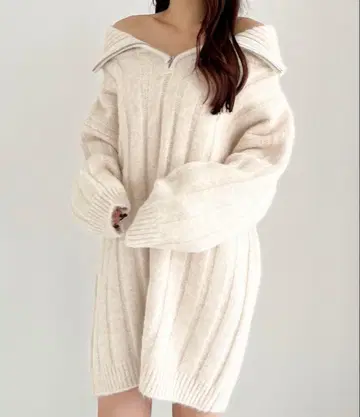 Heather 오프숄더 ZIP 니트 미니 원피스