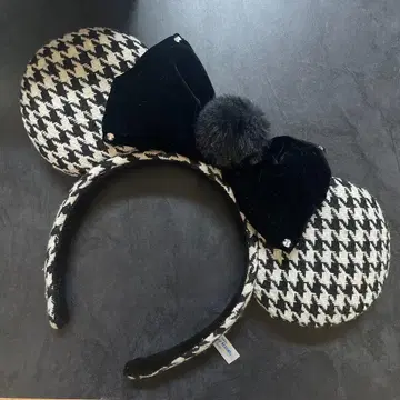 미키 귀 머리띠 화이트 블랙 체크