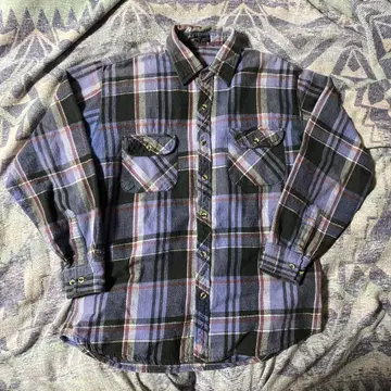 빈티지 BIG YANK 체크 무늬 헤비 플란넬 셔츠 M 블랙/보라색