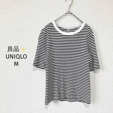 유니클로 UNIQLO 썸머 니트 [ M ] 리브 보더 화이트 x 블랙