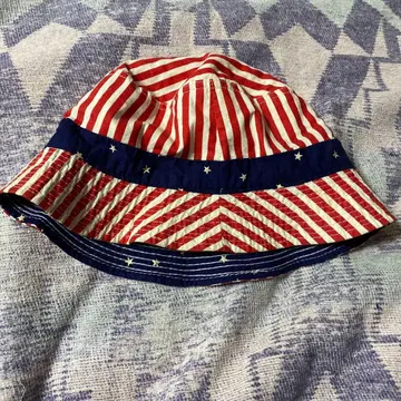 빈티지 70s 성조기 패턴 버킷 햇 USA 제 빨흰 스트라이프 별 패턴