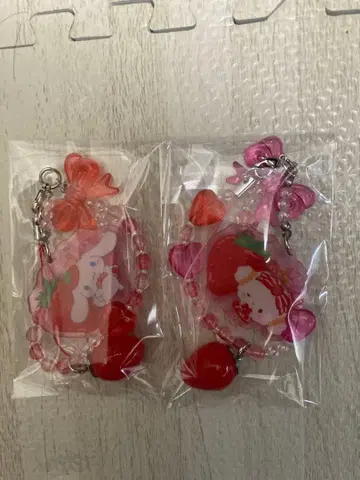 딸기 디자인 캐릭터 아크릴 스트랩 2개 세트 시나몬 코기민