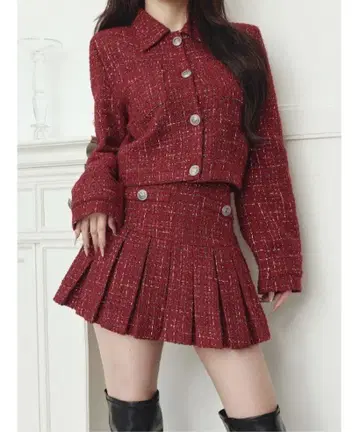 Darich 트위드 체크 플리츠 미니스커트 BRD