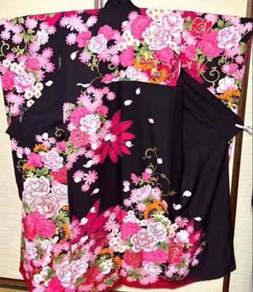 블랙 장미 코스모스 후리소데 기장 150