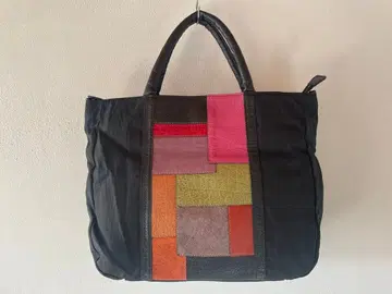 컨디션 최상 일본제 IBIZA 이비자 가죽 x 나일론 핸드백 토트 블랙