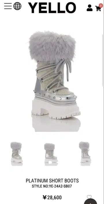 YELLO 플라티나 숏부츠 인조 모피 부츠 실버 화이트 M