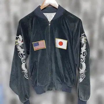 빈티지 벨벳 스카잔 마이코 국기 독수리 일본 지도 자수