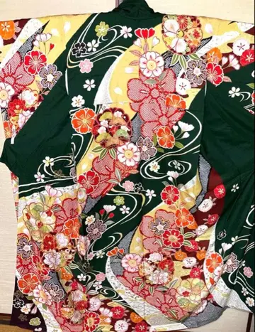 그린 화문 조임 무늬 후리소데 기장 150