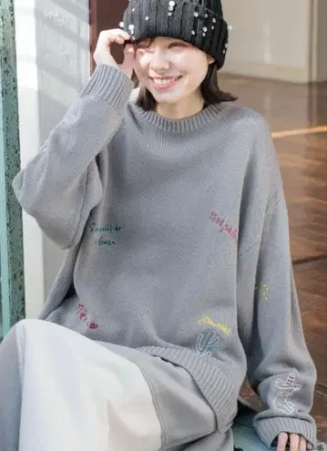 니코앤드 모티브&레터링 니트 풀오버 그레이 L