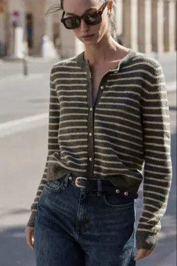 ZARA 스트라이프 패턴 니트 가디건 긴팔