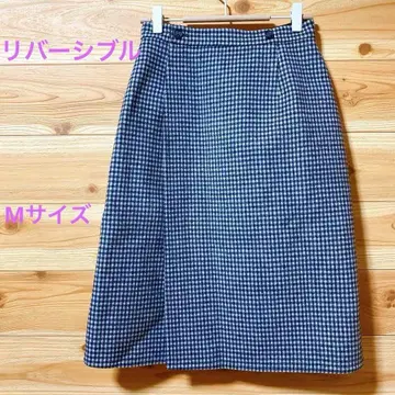 YORKLAND 랩 스커트 네이비 하운드투스 패턴 리버서블 M 사이즈