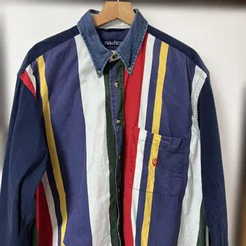 90s 빈티지 NAUTICA 버튼 다운 긴팔 셔츠 멀티 스트라이프