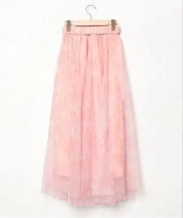 핑크 튤 플리츠 롱 스커트