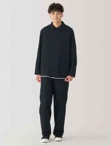 무인양품 커버올 헤링본 셋업 블랙 목재 카포크