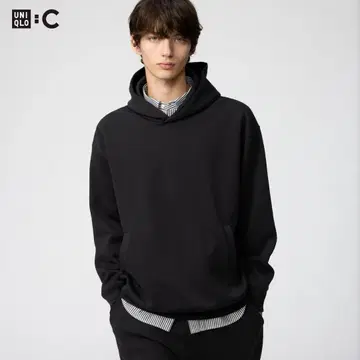 UNIQLO:C 맨투맨 오버 사이즈 풀 후드티 블랙