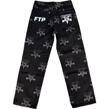 초레어 FTP THRASHER 콜라보 데님 블랙 팬츠 스케이터 블랙