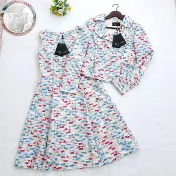 [새상품] ELISA 멀티 컬러 라메 트위드 셋업 화이트 SM