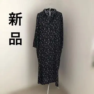 네이비 꽃무늬 긴팔 셔츠 원피스