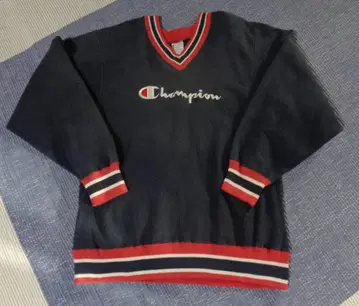 L/자수 택/빈티지/90s/챔피온/리브 라인/맨투맨/네이비