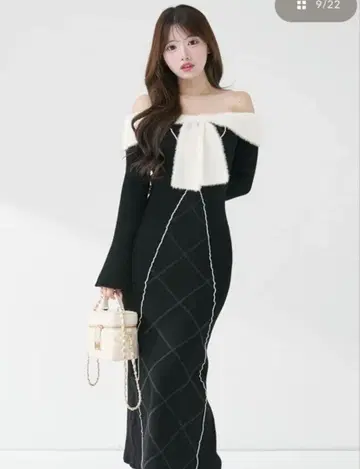 다리치 darich 리본 스티치 니트 롱 원피스 blk free