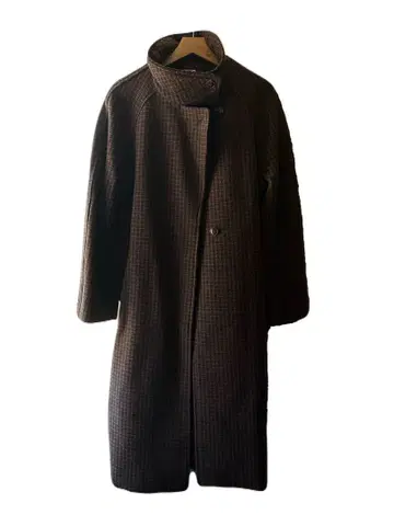 브라운 체크 롱 코트 언그리드