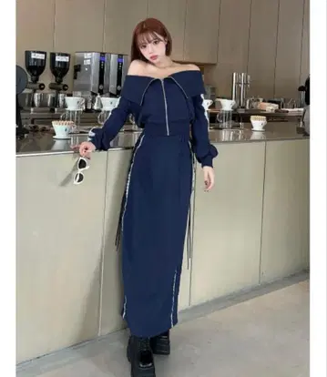 레이스업 맨투맨 롱 스커트