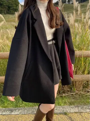 GRL 루즈 테일러드 코트 블랙