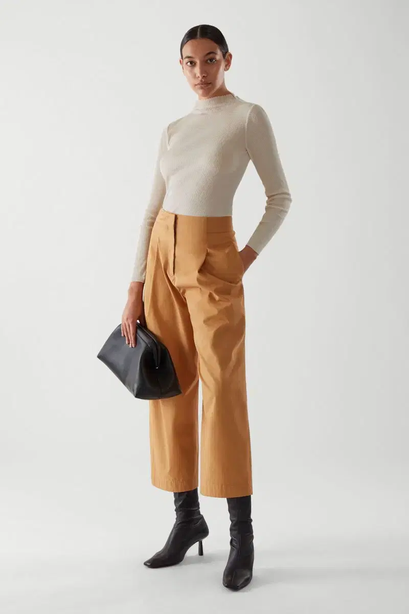 New) Cos Ribbed Mock Neck Top Ribbed Half-Neck T-shirt Ivory Beige