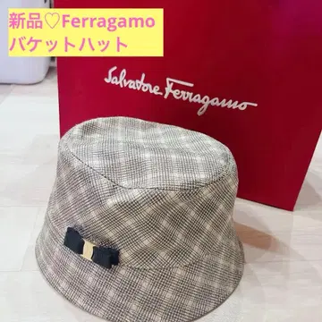 [ 새상품 ] Salvatore Ferragamo 체크 무늬 버킷 햇