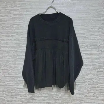 튤 절개 니트탑 블랙 프리 사이즈 긴팔