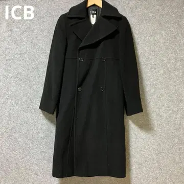 ICB 블랙 더블 브레스트 울 롱 코트
